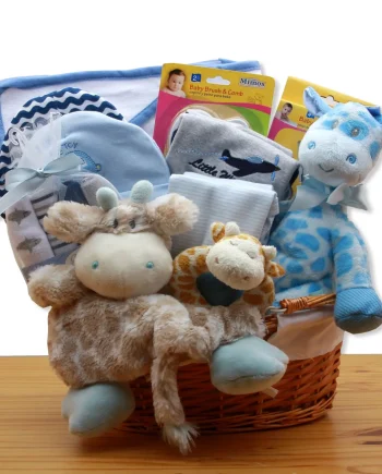 Blue giraffe baby bath set