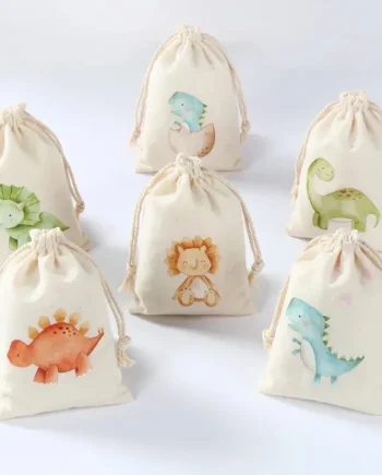 Set of 6 cotton canvas bags with animals